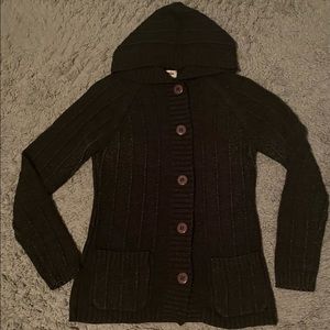 Charcoal gray button hooded sweater cardigan